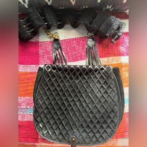 Vintage Mulberry Black Woven Leather Bag